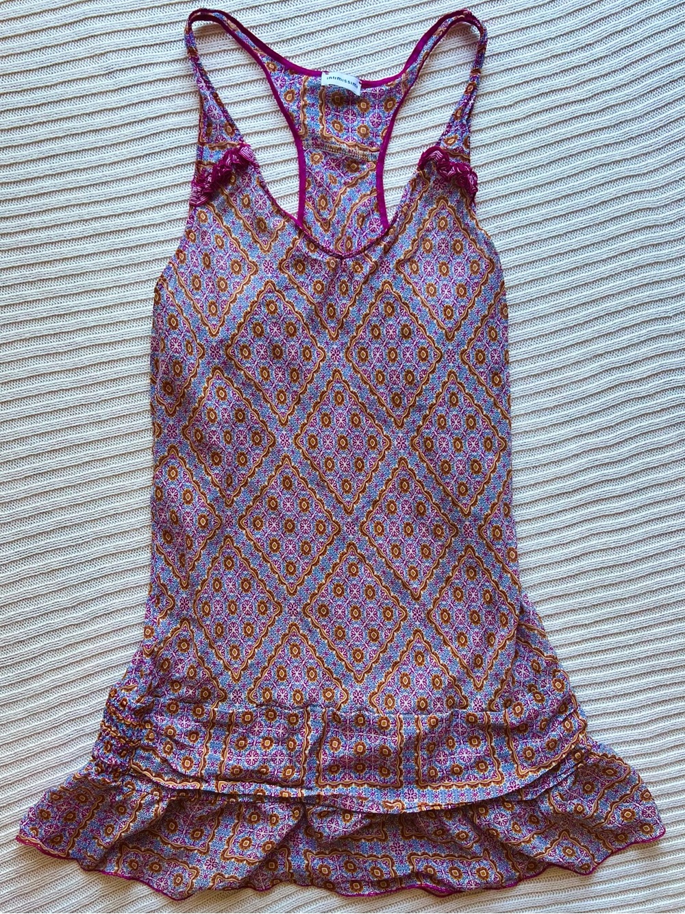 Intimissimi Y2K Boho Tile Print Sheer Racerback Slip Dress Ruffle Hem Cami - Picture 1 of 6